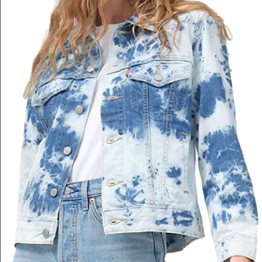 Levi’s Women’s Small Ex Boyfriend Trucker Jacket Cloudy Daze Tie Dye Y2K Western